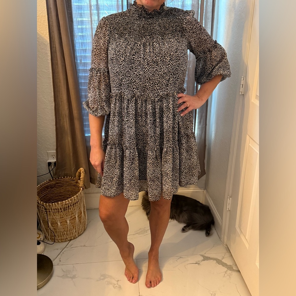 Just...Taylor Black and White Patterned Long Sleeve Dress